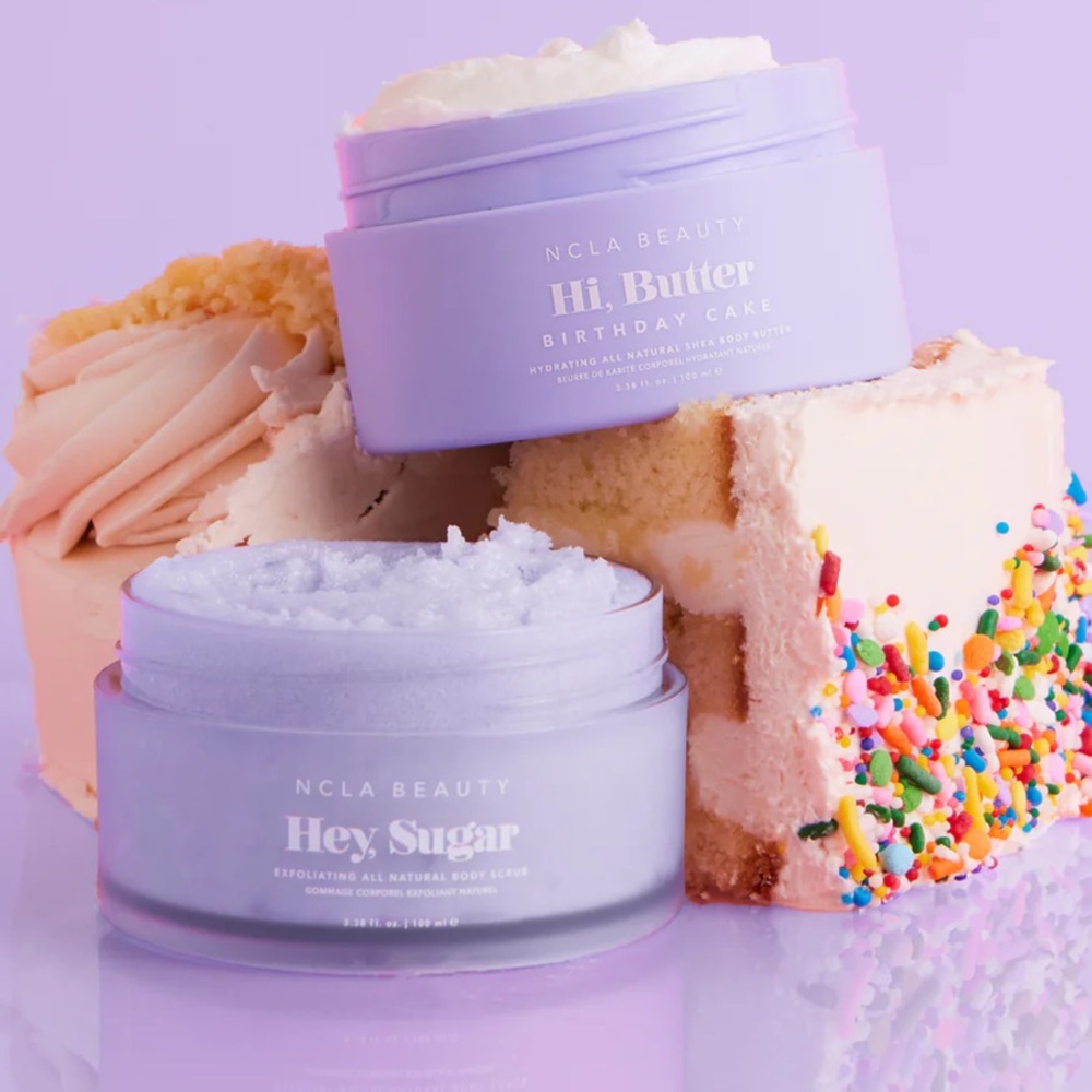 NCLA birthday cake body scrub and body butter set